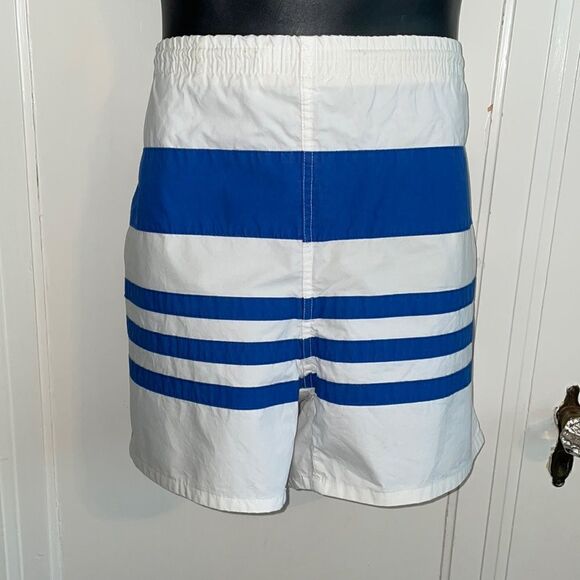 Vtg 80s/90s Izod Lacoste blue & white horizontal striped swim trunks - Picture 1 of 10